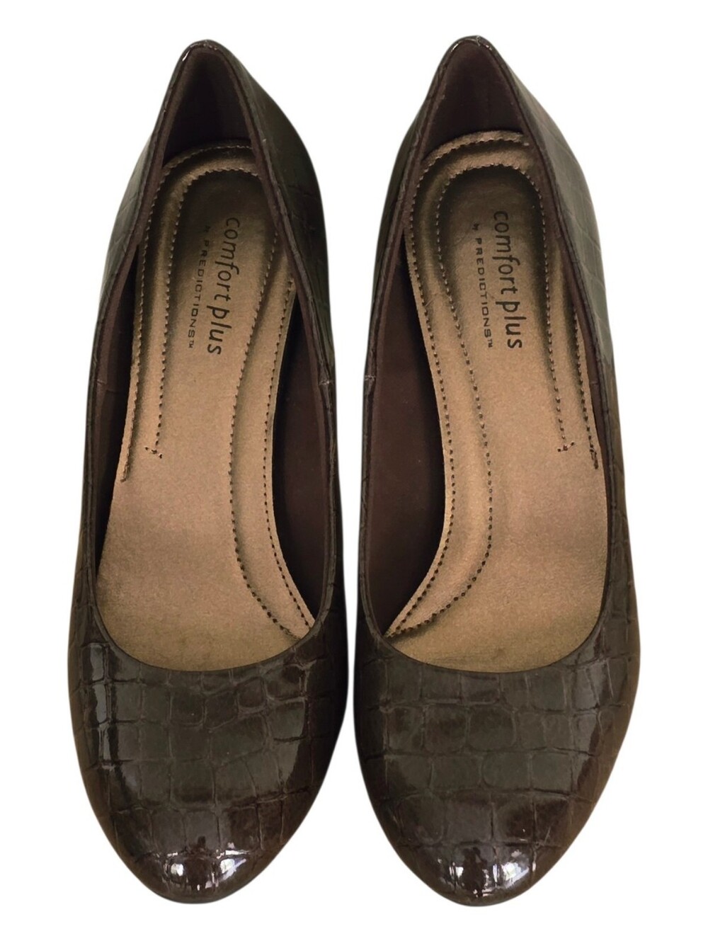 New w/o Box Comfort plus by Predictions Brown Croc-Embossed Kitten Heel Pump 7.5